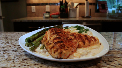 Cajun Trout Alfredo with Asparagus