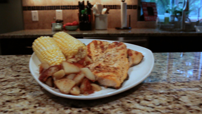 Grilled Garlic Rosemary Trout with pan fried redskins and roaste